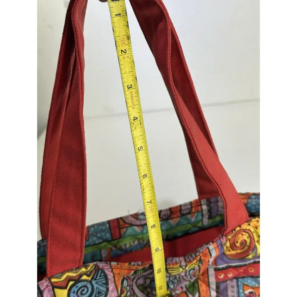 Laurel Burch Colorful Cat Print Quilted Shoulder Tote Bag Purse Whimsical Art